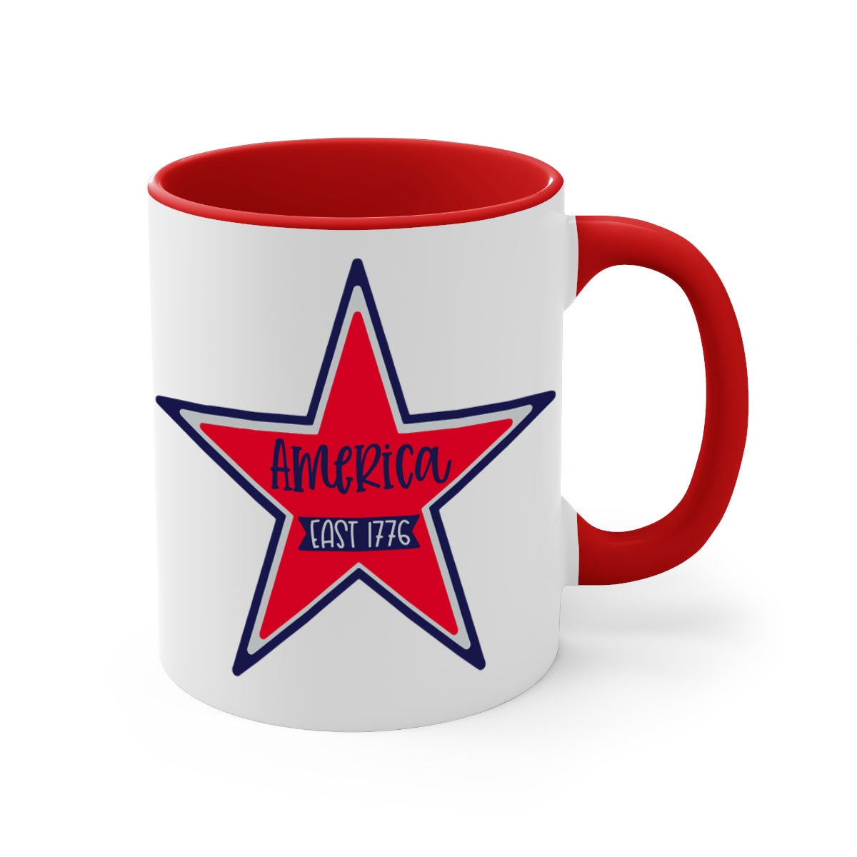 America East Style 144# Mug featuring a glossy finish with a colored handle and interior, available in multiple colors.
